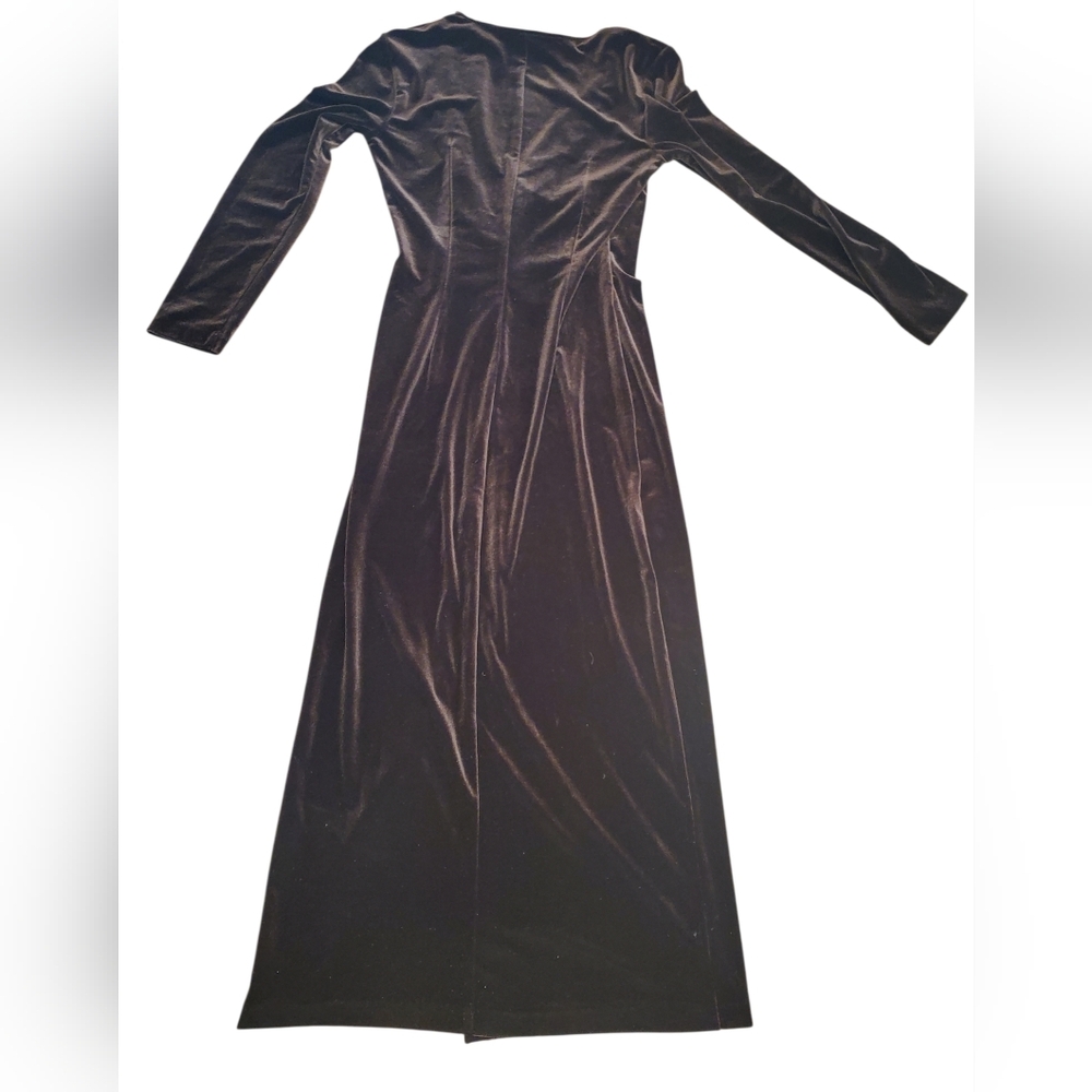 Elegant Brown Velvet Faux Wrap Dress By Connected Apparel Size 10 - Picture 2 of 10